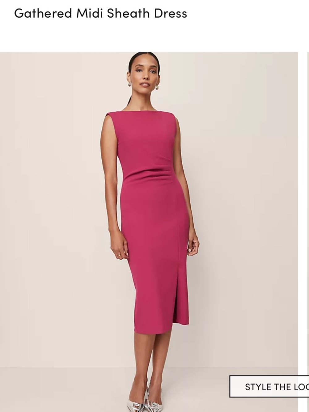 Ann Taylor Petite Gathered Midi Sheath Dress